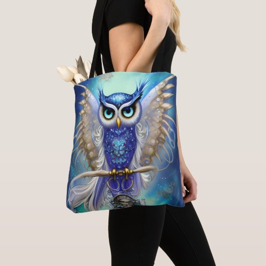 Blue Steampunk Owl Tote Bag (Dichtbij)