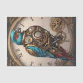 Blue Steampunk Parrot met Klok Tissuepapier (Voorkant)