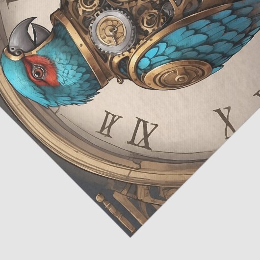 Blue Steampunk Parrot met Klok Tissuepapier (Detail)