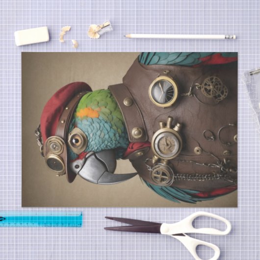  Blue Steampunk Parrot met Rood Pet Tissuepapier (Craft)