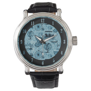 Blue Steampunk Pattern Horloge