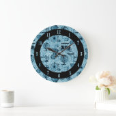 Blue Steampunk Pattern Wall klok (Huis)