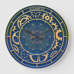 Blue Steampunk Retro  Rusty Art Deco Clock Grote Klok