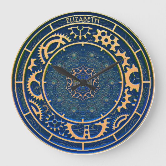 Blue Steampunk Retro Rusty Art Deco Clock Grote Klok (Voorkant)