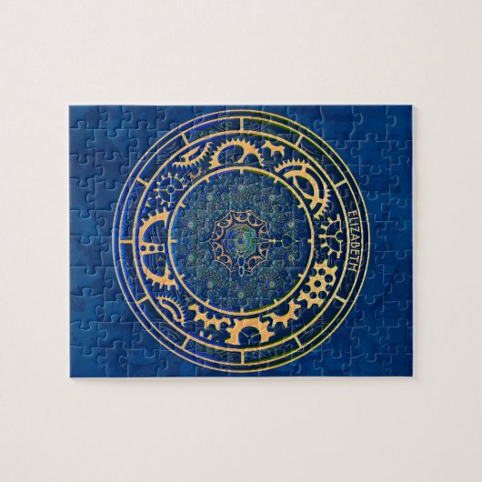 Blue Steampunk Retro Rusty Art Deco Clock Legpuzzel (Horizontaal)