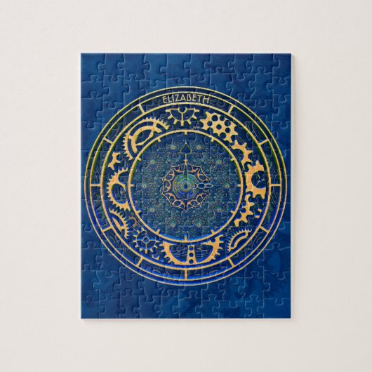 Blue Steampunk Retro Rusty Art Deco Clock Legpuzzel (Verticaal)