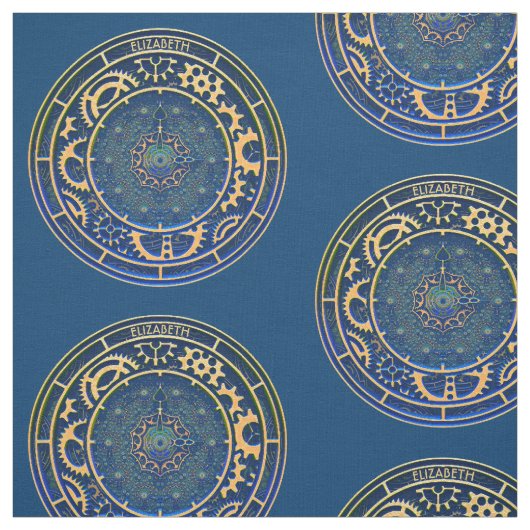 Blue Steampunk Retro Rusty Art Deco Clock Stof (Swatch)