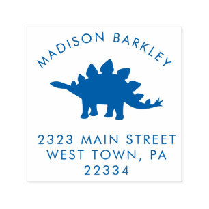 Blue Stegosaurus Dinosaur Cute Kind Return Address Zelfinktende Stempel