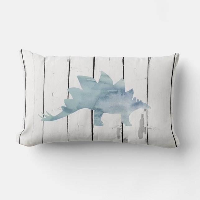 Blue Stegosaurus Dinosaur Shiplap Rustic Decor Kussen (Voorkant)