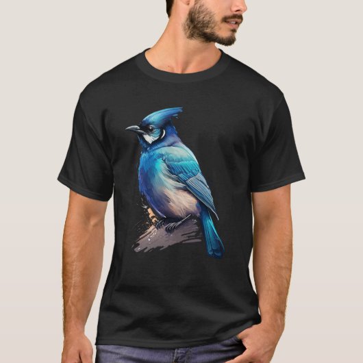 Blue Stellar Jay Artistic Bird Waterverf Natuur W T-shirt (Voorkant)