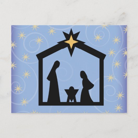 Blue Sterrennacht Christmas Nativity Briefkaart (Voorkant)