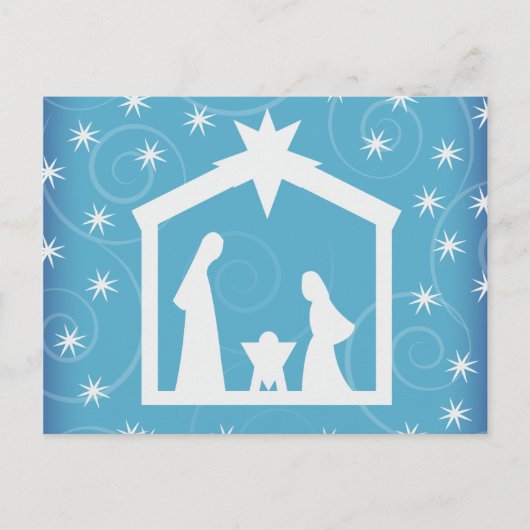 Blue Sterrennacht Christmas Nativity Briefkaart (Voorkant)