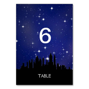 Blue Sterrennacht City Skyline Menu+Table Card Kaart