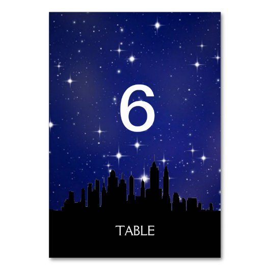 Blue Sterrennacht City Skyline Menu+Tafel Kaart (Voorkant)