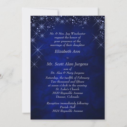 Blue Sterrennacht Formal Wedding Invitation Kaart (Voorkant)