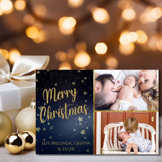 Blue Sterrennacht Merry Christmas-fotokaart Feestdagenkaart