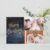 Blue Sterrennacht Merry Christmas-fotokaart Feestdagenkaart (Staand voorkant)
