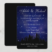 Blue Sterrennacht NYC Skyline Wedding Reception Kaart (Voorkant / Achterkant)