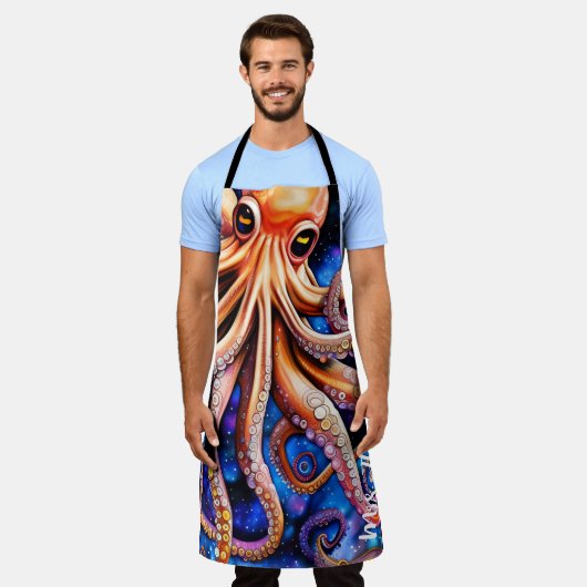 Blue Sterrennacht Whimsical Octopus | Aangepaste n Schort (Gedragen)
