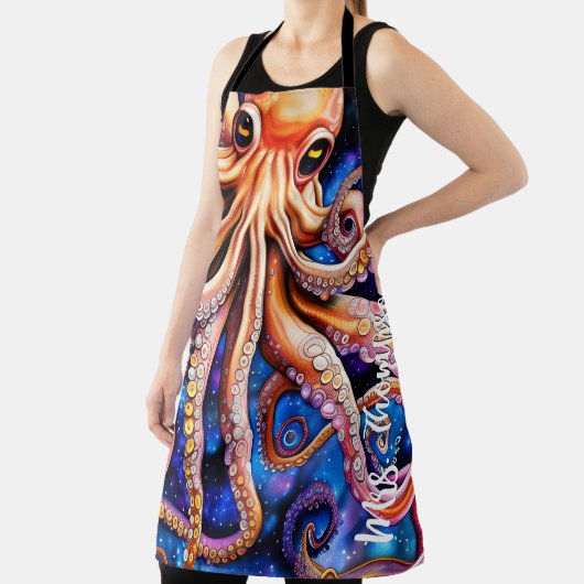 Blue Sterrennacht Whimsical Octopus | Aangepaste n Schort (Insitu)