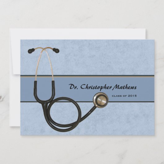 Blue Stethoscope - Afstuderen Invitation Kaart (Voorkant)