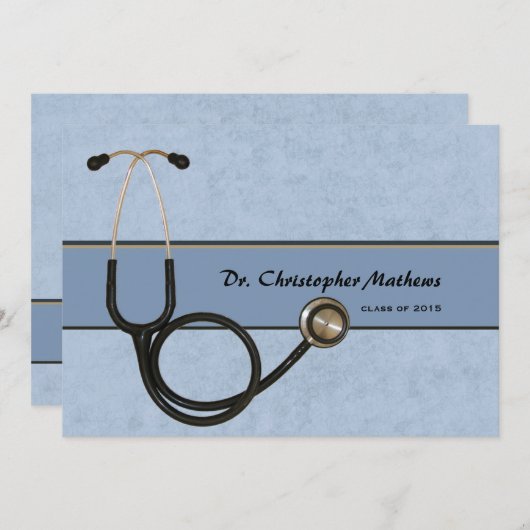 Blue Stethoscope - Afstuderen Invitation Kaart (Voorkant / Achterkant)