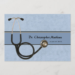 Blue Stethoscope - Afstuderen Invitation Kaart