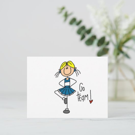 Blue Stick Figuur Cheerleader T-shirts en cadeautj Briefkaart (Staand voorkant)