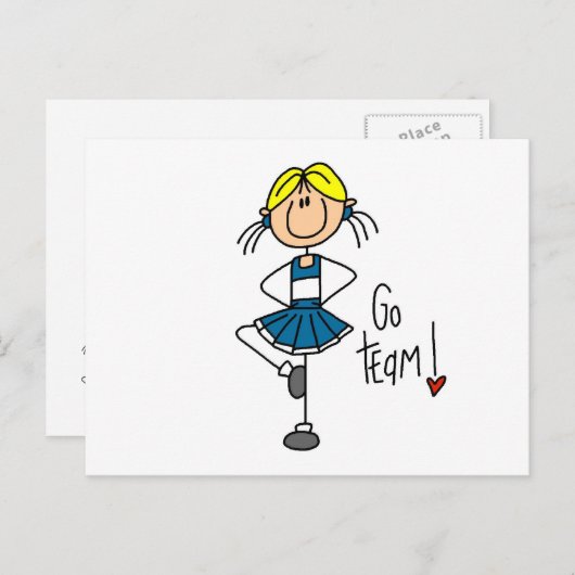 Blue Stick Figuur Cheerleader T-shirts en cadeautj Briefkaart (Voorkant / Achterkant)