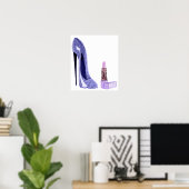 Blue Stiletto Shoe and Lipstick Poster (Thuiskantoor)