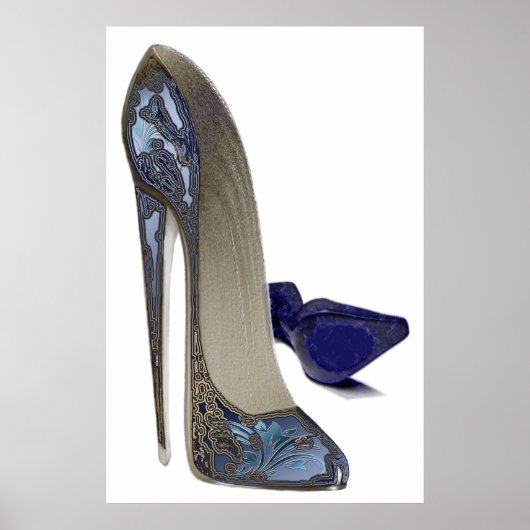 Blue Stiletto Shoes Art Poster (Voorkant)