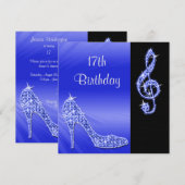 Blue Stiletto & Treble Clef 17e Verjaardag Kaart (Voorkant / Achterkant)