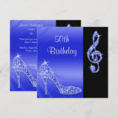 Blue Stiletto & Treble Clef 50ste Verjaardag Kaart (Voorkant / Achterkant)