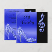 Blue Stiletto & Treble Clef 60ste Verjaardag Kaart (Voorkant / Achterkant)