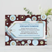 Blue Stippen Label Boy Baby shower Kaart (Staand voorkant)