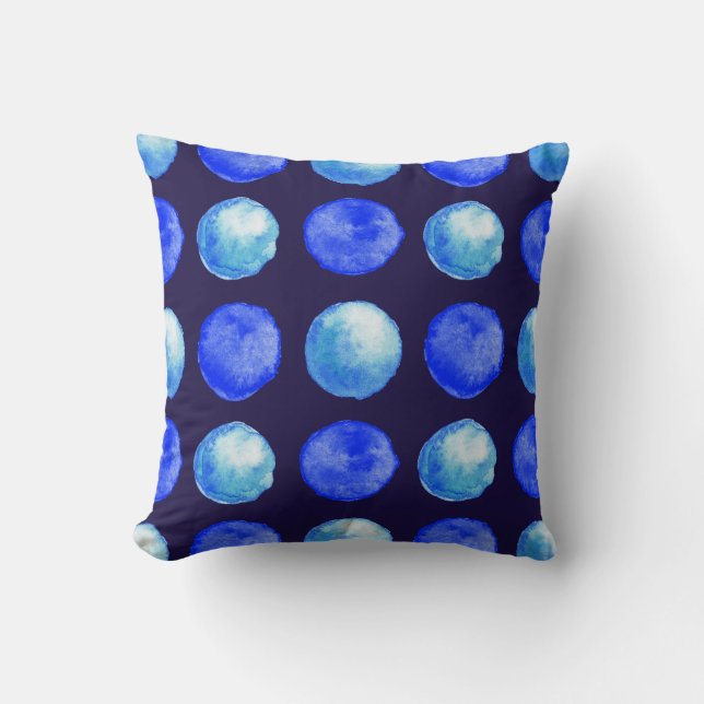 Blue Stippen Waterverf Pattern Indigo Cerulean Kussen (Voorkant)