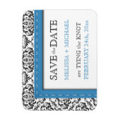 Blue Stitched Damask flat Save the Date Magnet Magneet (Verticaal)