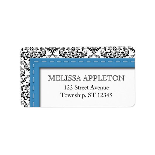 Blue Stitched Damask persoonlijke Adresetiketten Etiket (Voorkant)