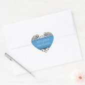Blue Stitched Damask Wedding Heart Envelope zegels (Envelop)