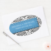 Blue Stitched Damask Wedding Large Favor Stickers (Envelop)