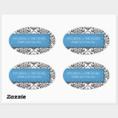 Blue Stitched Damask Wedding Large Favor Stickers (Vel)