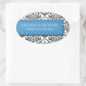 Blue Stitched Damask Wedding Large Favor Stickers (Tas)
