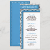 Blue Stitched Damask Wedding Reception Menu (Voorkant / Achterkant)