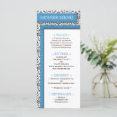 Blue Stitched Damask Wedding Reception Menu (Staand voorkant)