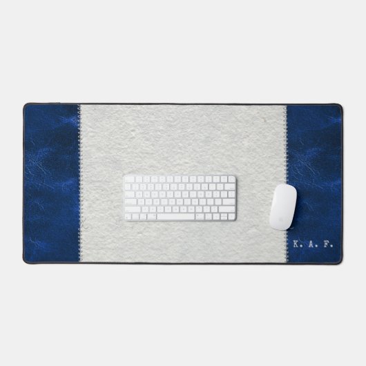 Blue Stitched Leather-Look & Desk Blotter Mat (Keyboard & Muis)