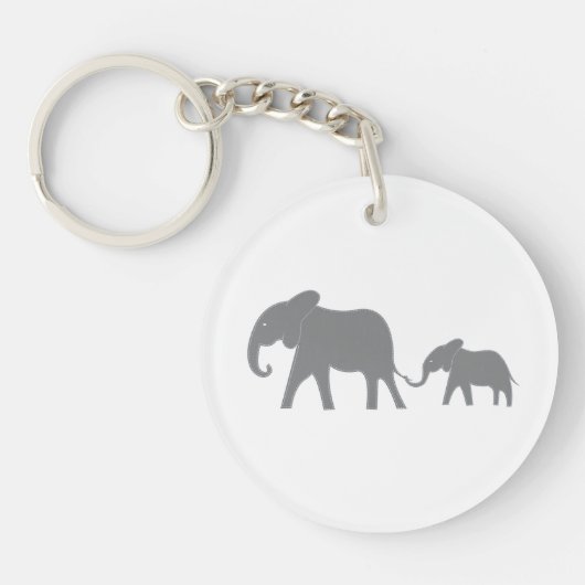 Blue Stitched Mama en Baby Elephant Sleutelhanger (Voorkant)