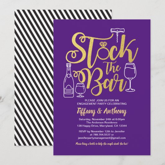 Blue Stock de bar uitnodiging verlovingsfeest (Voorkant / Achterkant)
