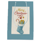 Blue Stocking Christmas Gift Bag — Ivory Plaid, “ Medium Cadeauzakje (Achterkant)
