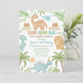 Blue Stomp Chomp Roar Party Like Dinosaurus Verjaa Kaart (Staand voorkant)