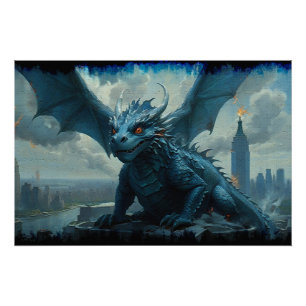 Blue Stone Dragon bezoekt New York Perfect Poster